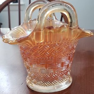 Marigold carnival glass basket